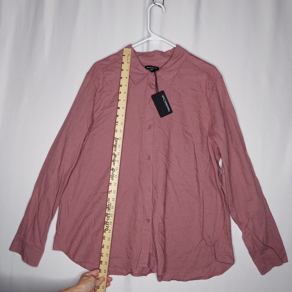 Needle & Cloth Button Shirt Women 20 XXL Pink Long Sleeve Linen Rayon Coastal - Picture 3 of 9